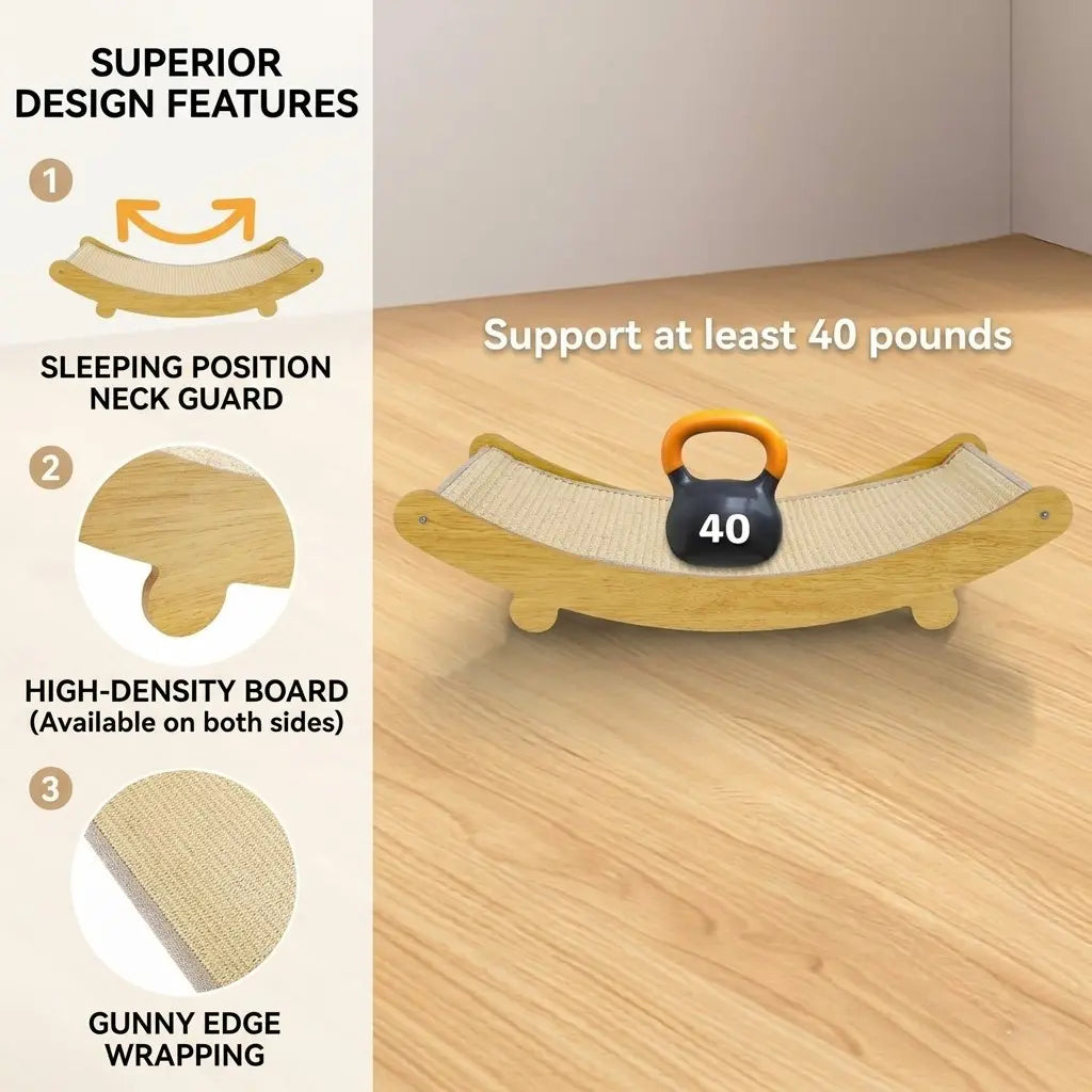 Natural Fiber Cat Scratching Bed and Durable Scratch Board - Large Claw Pad to Prevent Furniture Damage - Wooden Pet Home Decor with Natural Sisal Scratcher