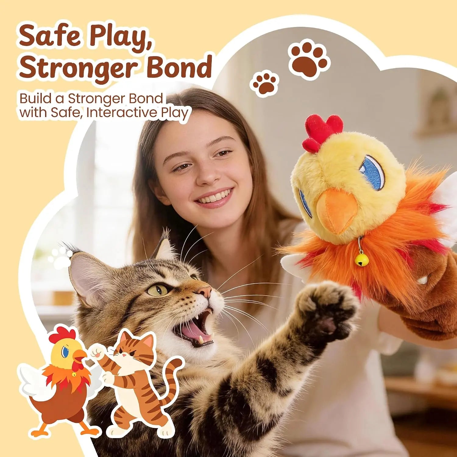 PURETOY Rumble Roo Interactive Cat Wrestling Toy - 22-Inch Animal Print Chicken Puppet with 5 Catnip Pouches and Treat Pocket, Includes Reinforced Protective Glove for Enhanced Bonding and Energy Release, Suitable for All Ages