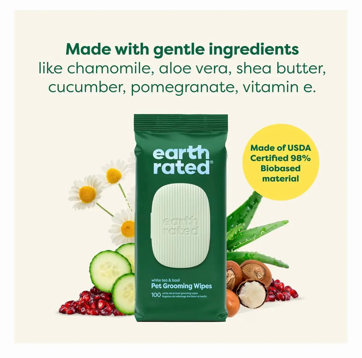 Earth Rated Dog Grooming Wipes with White Tea & Basil - 100 Count
