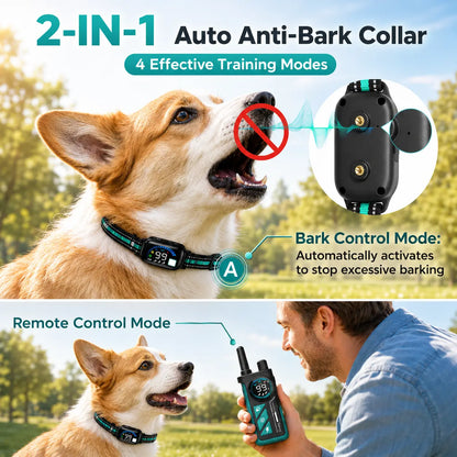 Sevy 3300FT Waterproof E-Collar with Four Training Modes: Beep, Vibration, Shock, and Anti-Bark for Small to Large Dogs - 2-Pack Rechargeable LCD Dog Training Collar with Remote Control for Two Dogs