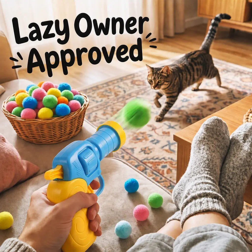 Interactive Cat Toy Launcher Set - 1 Launcher & 30 Plush Balls, Battery-Free, Durable, Indoor Exercise & Boredom Relief, Ideal Gift for Kittens & Adult Cats