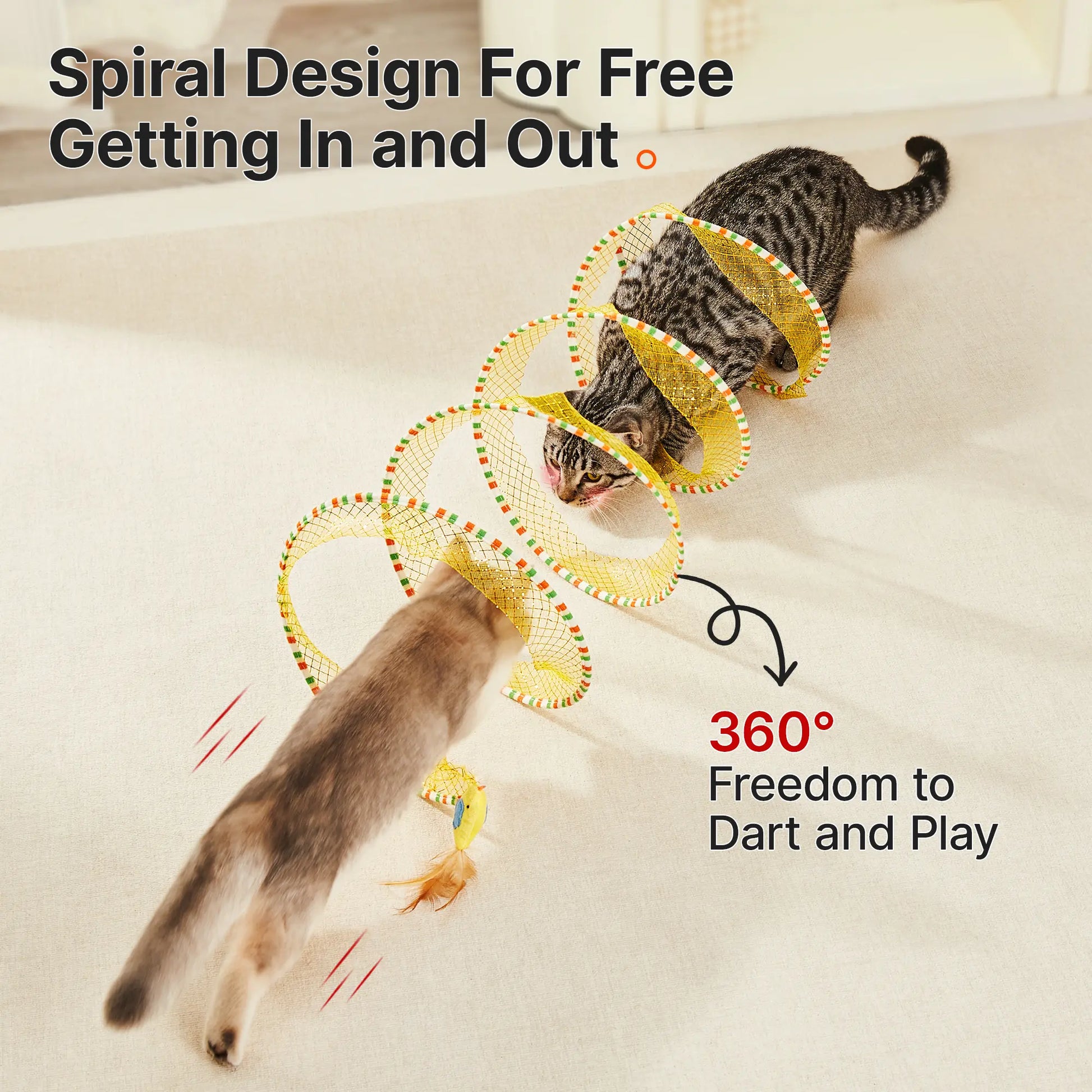 Potaroma Spiral Cat Tunnel Toy, Collapsible Spring Play Tunnel with Feather & Bell for Indoor Kittens & Cats, 20 Inches Unfolded #Backtoschool