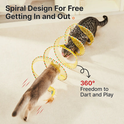 Potaroma Spiral Cat Tunnel Toy, Collapsible Spring Play Tunnel with Feather & Bell for Indoor Kittens & Cats, 20 Inches Unfolded #Backtoschool