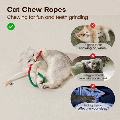 Potaroma 3-Pack Organic Cotton Snake Shape Interactive Cat Chew Ropes - Dental Care Toys for Indoor Kittens, Calming, Fights Tartar, Fresh Breath, Encourages Indoor Play, Tartar Fight Help, Keeps Breath Fresh,Back to School